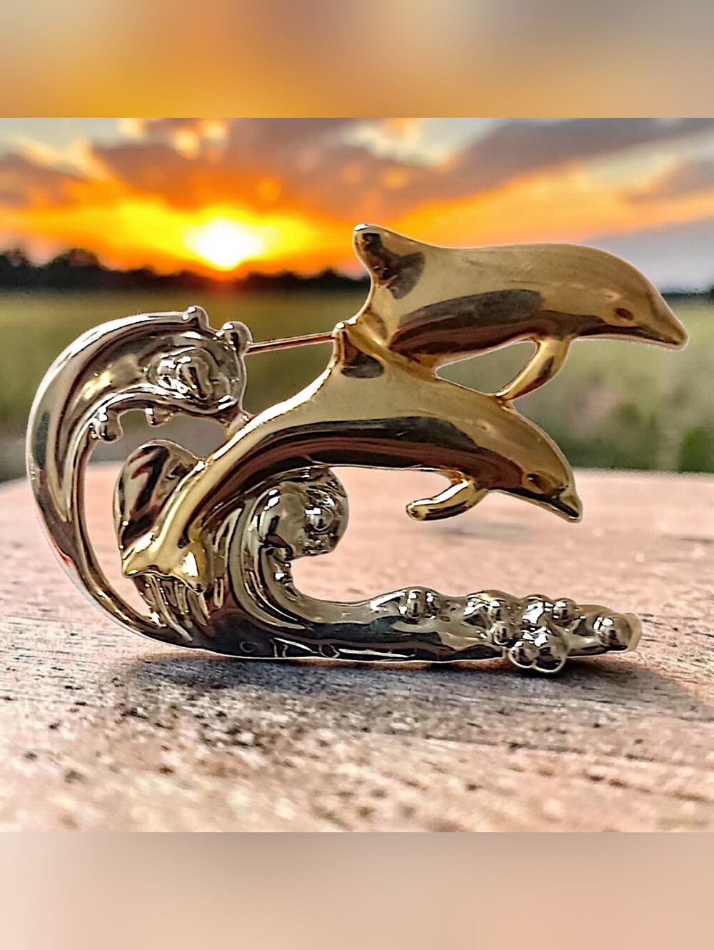Vintage Dolphin Brooch Pin Nautical Ocean Beach Coastal Chic Gold Silver Tone